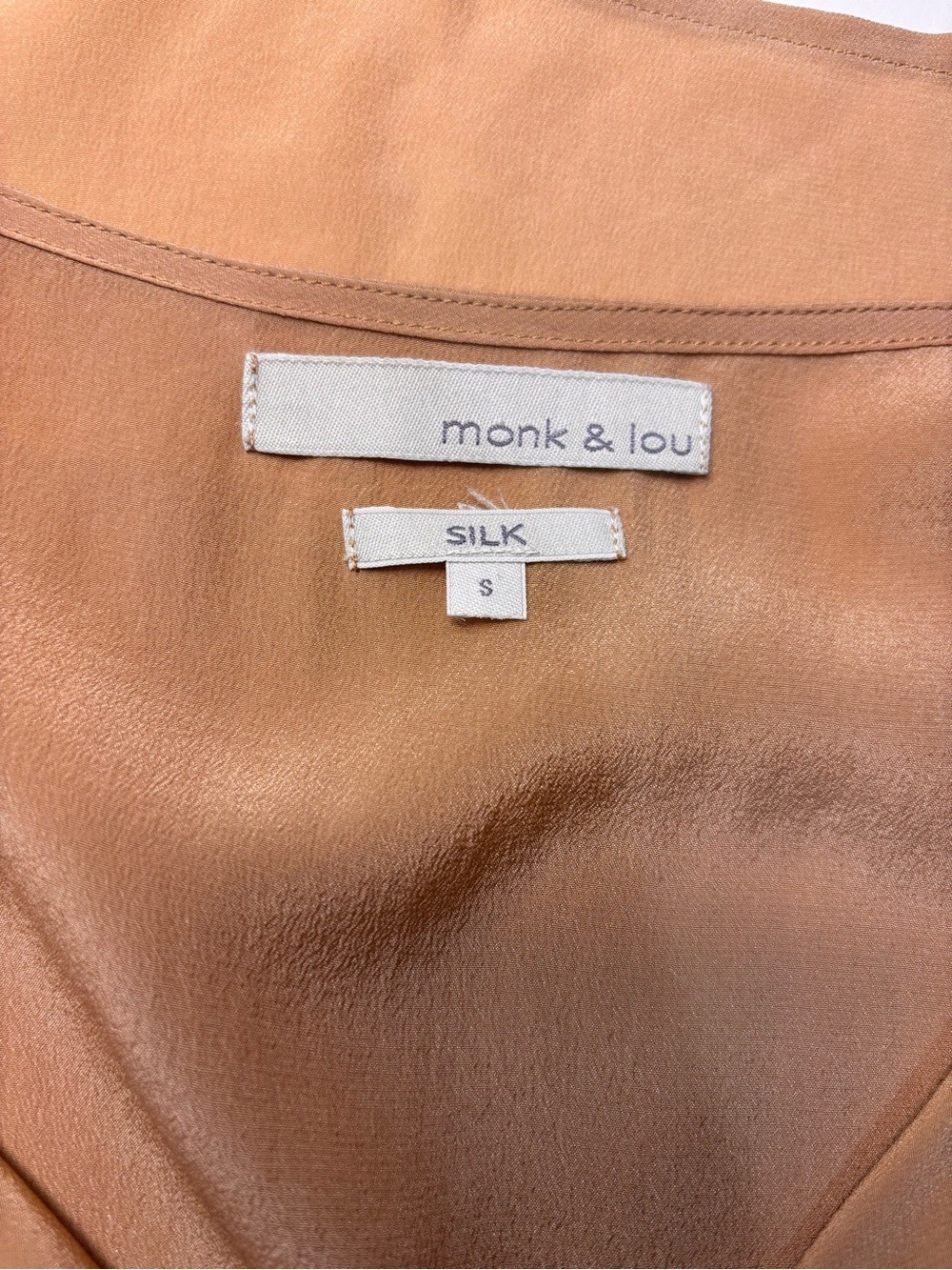 Monk & Lou Sleeveless Silk Utility Blouse V Neckline Camel, size S - Picture 8 of 10